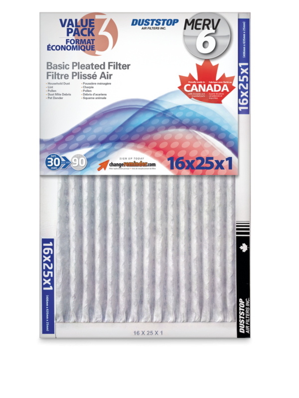 Duststop MERV 6 Basic Pleated Air Filters, 16 x 25 x 1-in, 3-pk